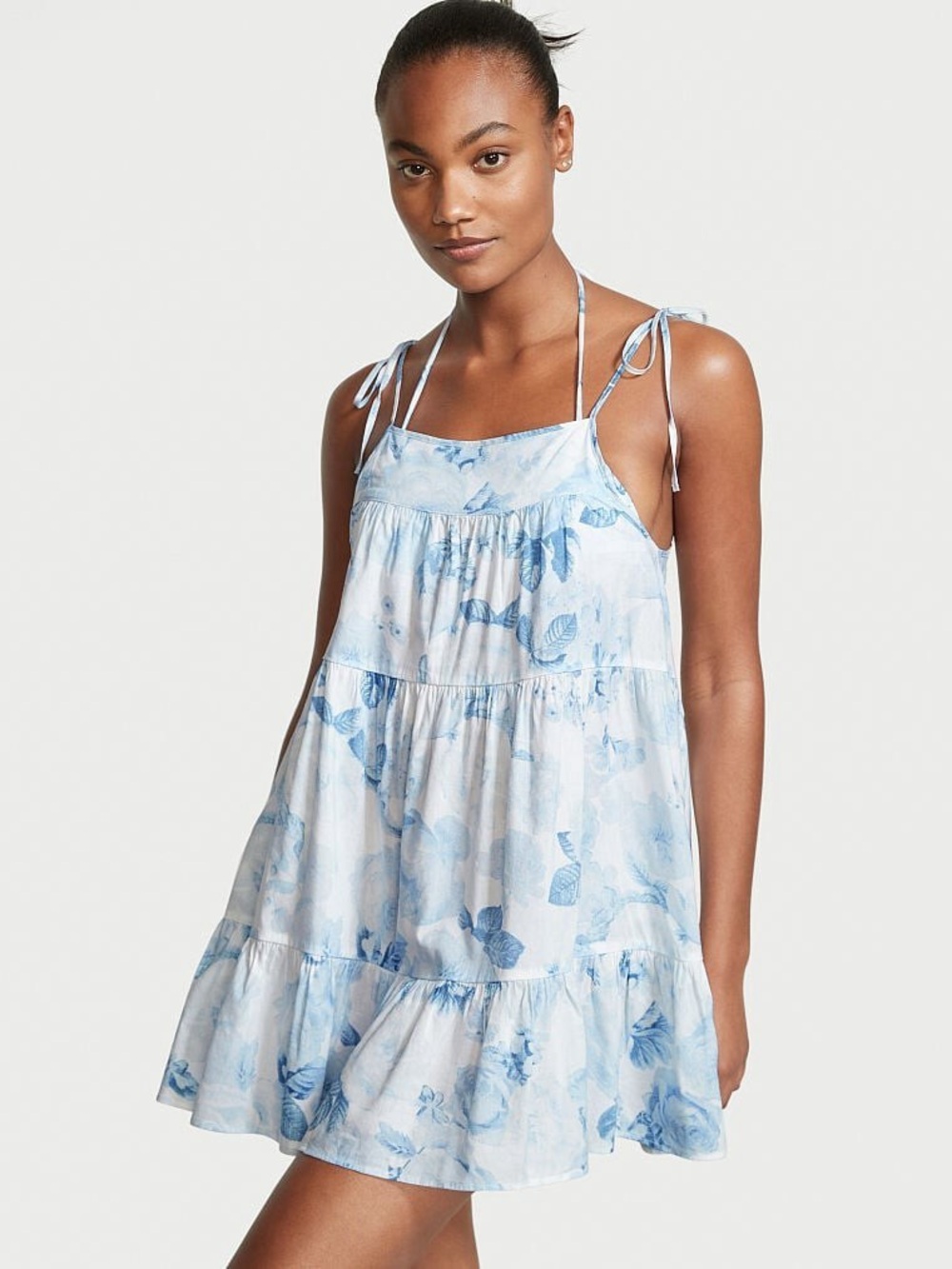 NWT Victoria's Secret Blue White Floral Tiered Mini Dress Small